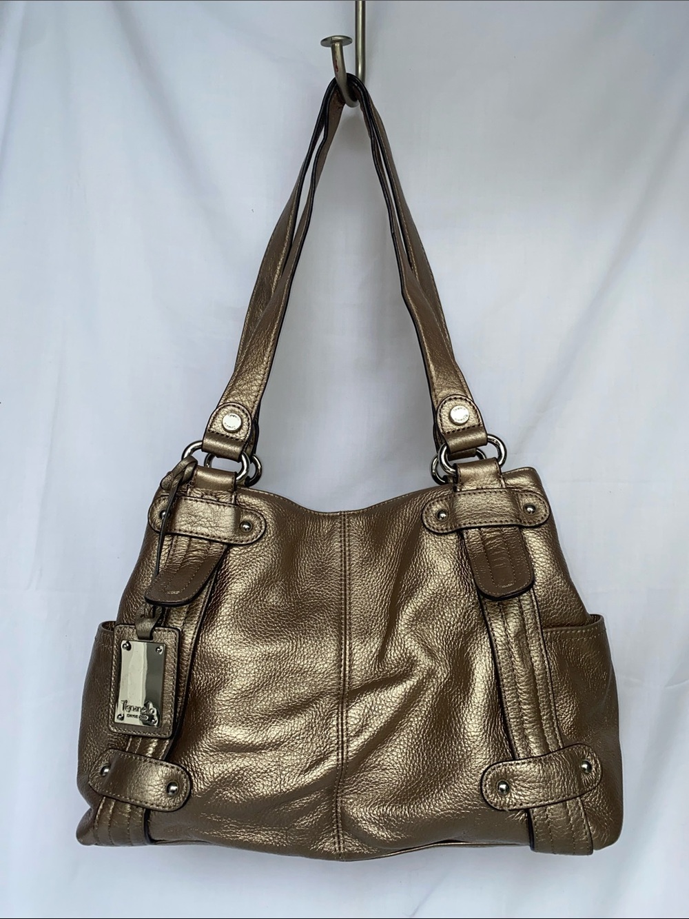 Tignanello Metallic Bronze Leather Shoulder Bag